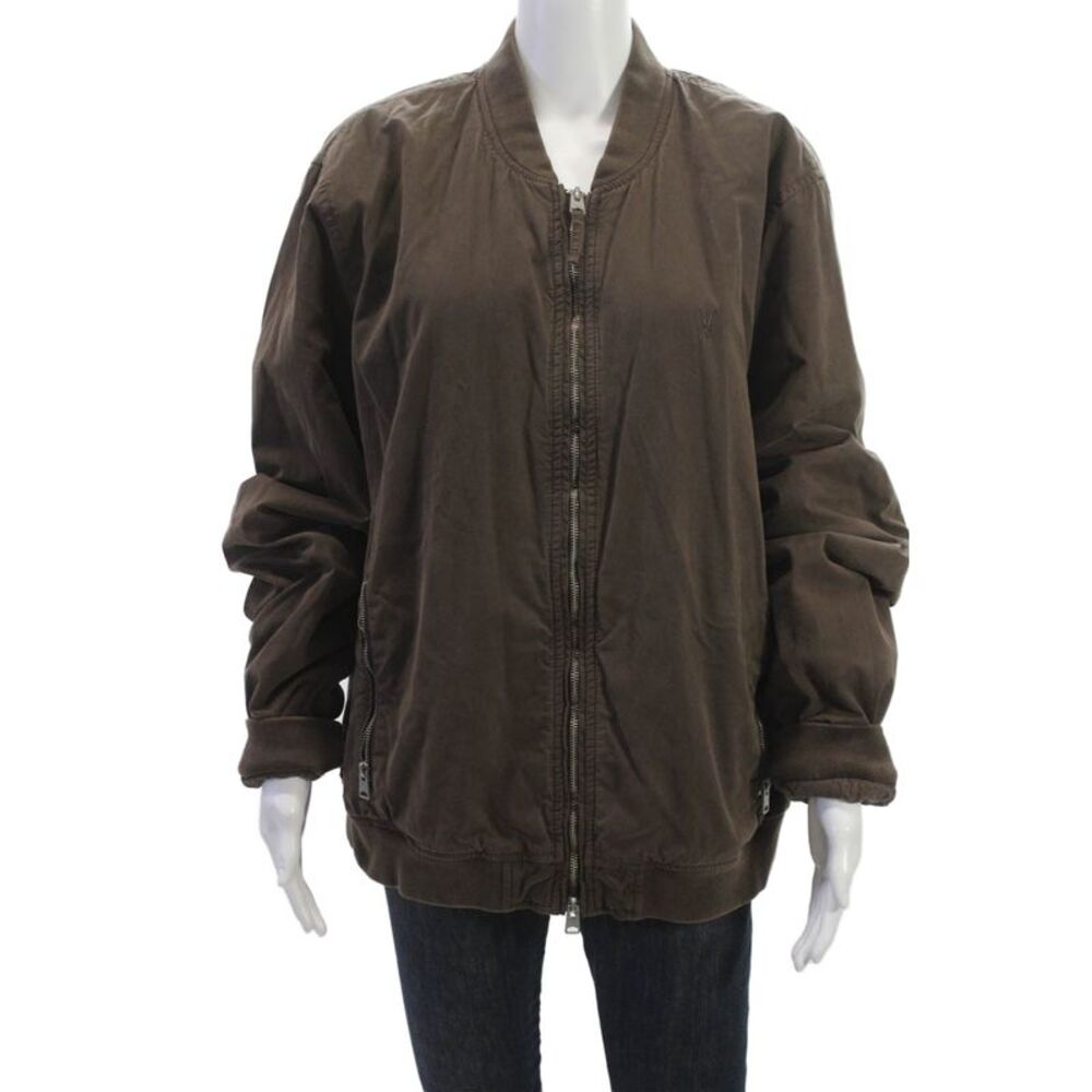 Allsaints Mens Bomber Jacket Brown Polyester Army Big Tall Size 2XL